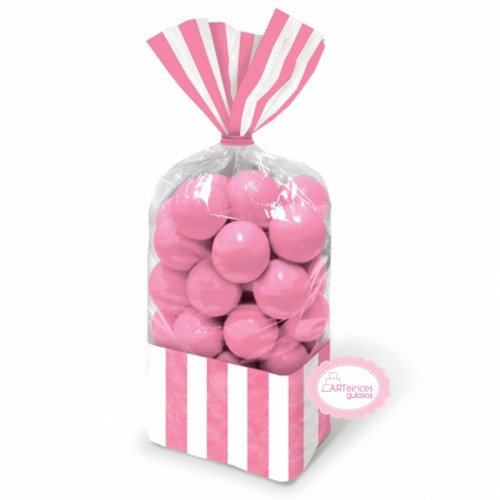 Sacos Celofane Riscas Rosa Claro